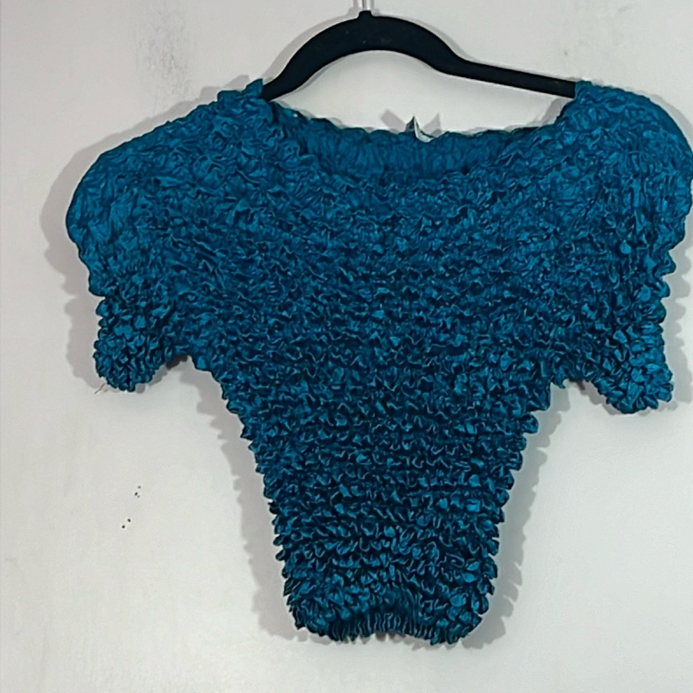 Satin Popcorn Top One Size Fits Most, dark turquoise color, vintage